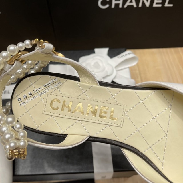 chanel2022最新爆款珍珠涼鞋 香奈兒尖頭平跟涼鞋 dx3352